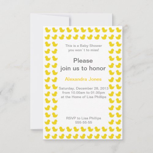 Rubber Ducky invitation for Baby Shower yellow