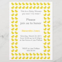 Rubber Ducky invitation for Baby Shower yellow
