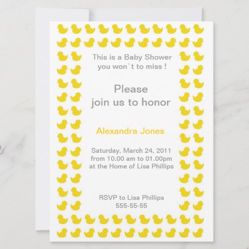 Rubber Ducky invitation for Baby Shower yellow