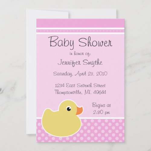 Rubber Ducky Pink Baby Shower Invitations