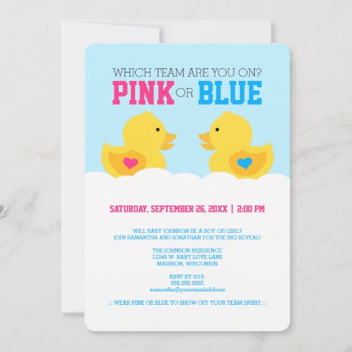 Rubber Ducky Pink or Blue Gender Reveal Party Invitation