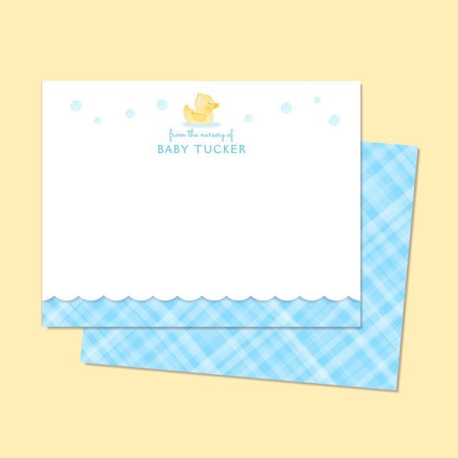 Rubber Ducky Preppy Blue Plaid Note Card (Creator Uploaded)