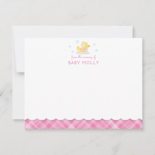 Rubber Ducky Preppy Pink Plaid Baby Note Card