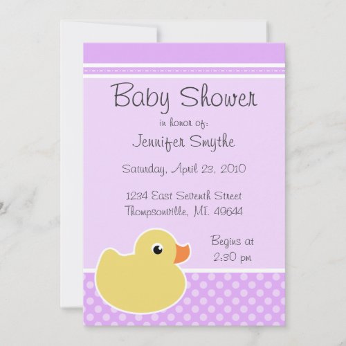 Rubber Ducky Purple Baby Shower Invitations