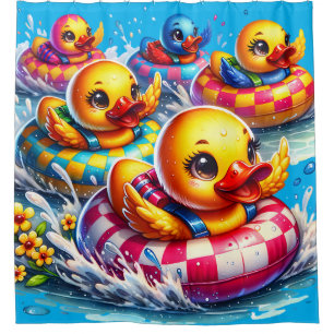 "Rubber Ducky Racing Fun" Shower Curtain