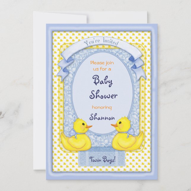 Rubber Ducky Twin Boys Shower Invitation (Front)