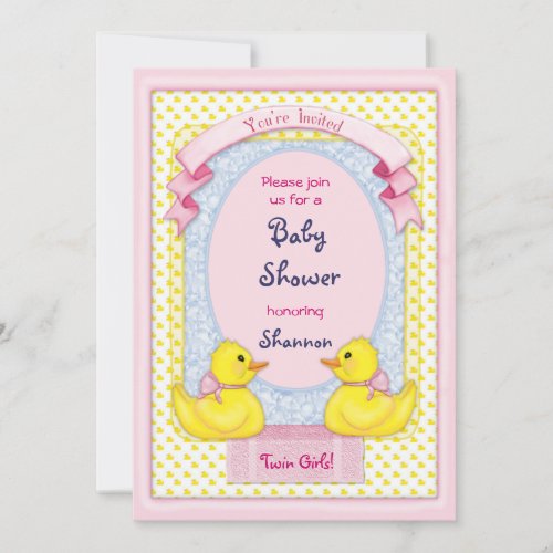 Rubber Ducky Twin Girls Shower Invitation