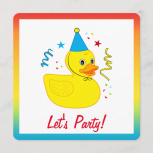 Rubber Ducky with Hat Birthday Party Invitation