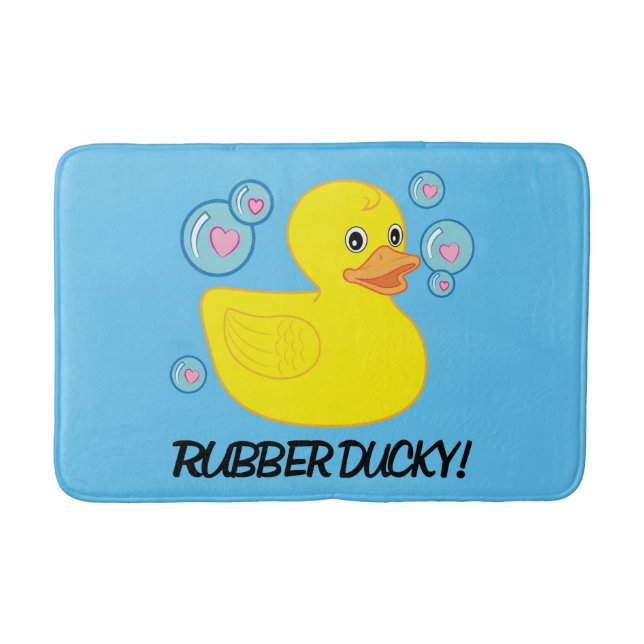 Rubber Ducky with Heart-Filled Bubbles Bathroom Mat (Front)