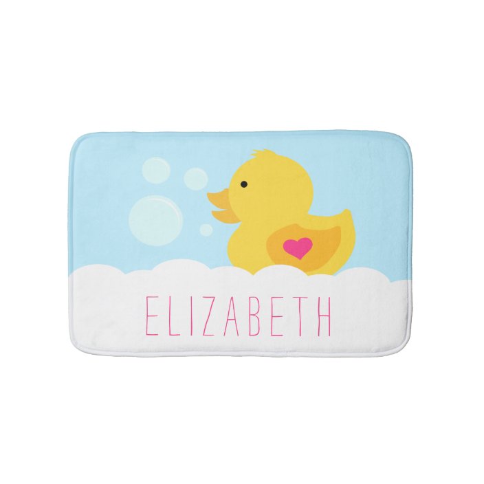 Rubber Ducky With Pink Heart Bath Mat