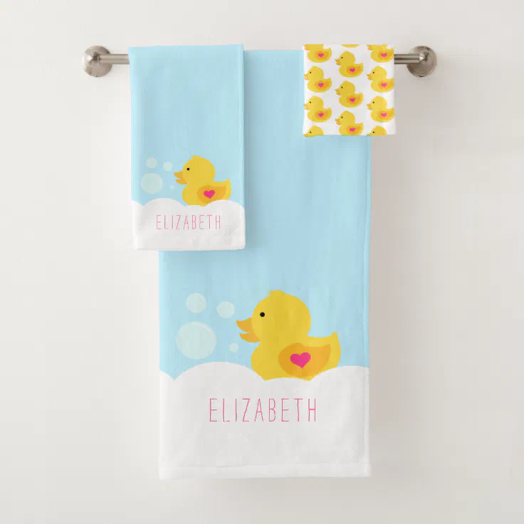 Rubber Ducky With Pink Heart Bath Towel Set Zazzle