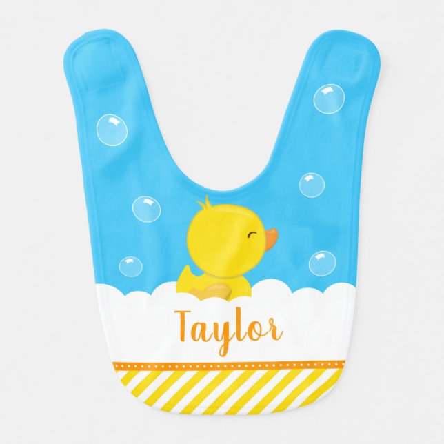Rubber Ducky Yellow and Blue Baby Bib (Front)