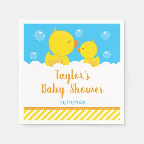 Rubber Ducky Yellow and Blue Baby Shower Napkins