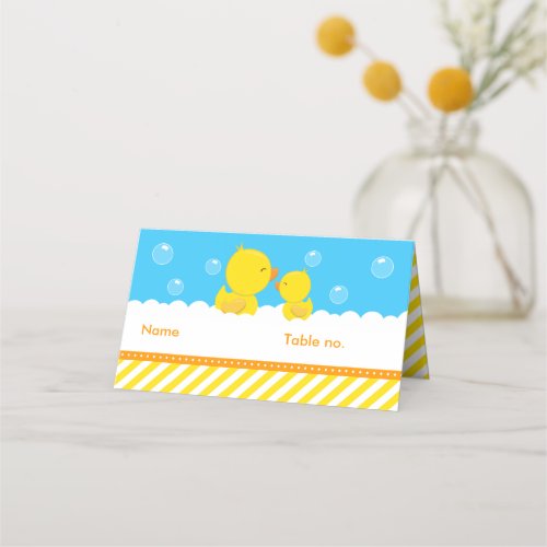 Rubber Ducky Yellow and Blue Baby Shower Seating Place Card