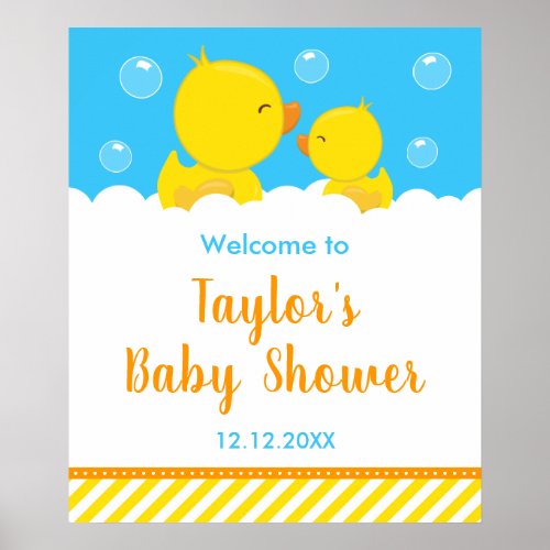 Rubber Ducky Yellow and Blue Baby Shower Welcome Poster