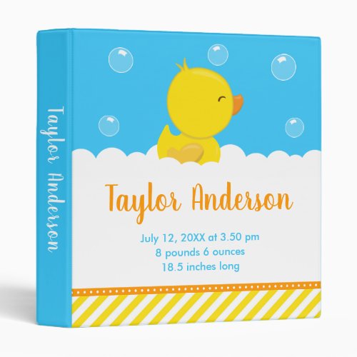 Rubber Ducky Yellow and Blue Birth Statistics 3 Ring Binder
