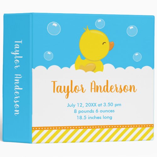 Rubber Ducky Yellow and Blue Birth Statistics 3 Ring Binder