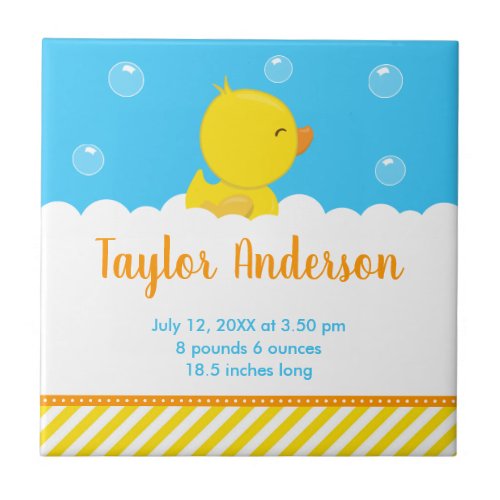 Rubber Ducky Yellow and Blue Birth Statistics Ceramic Tile