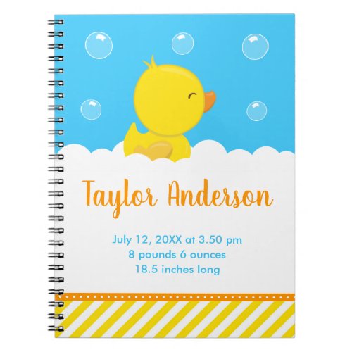 Rubber Ducky Yellow and Blue Birth Statistics Notebook