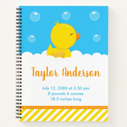 Rubber Ducky Yellow and Blue Birth Statistics Notebook