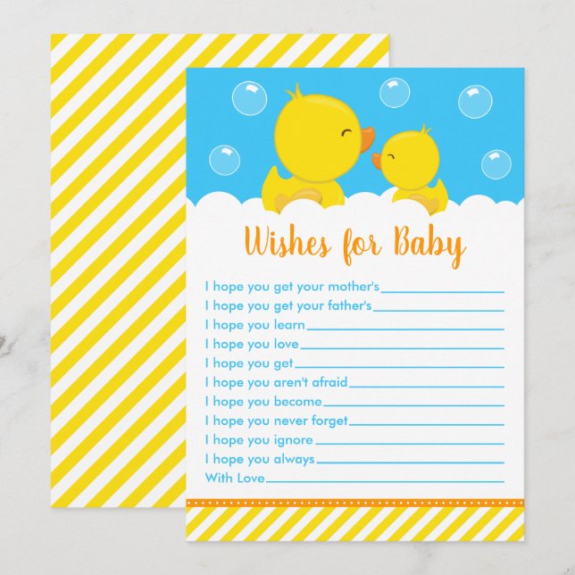 Rubber Ducky Yellow and Blue Wishes For Baby Invitation (Front/Back)