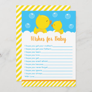 Rubber Ducky Yellow and Blue Wishes For Baby Invitation