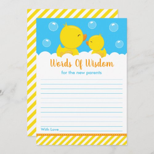 Rubber Ducky Yellow and Blue Words of Wisdom Invitation