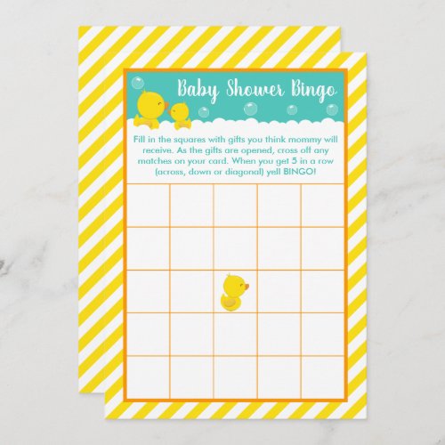 Rubber Ducky Yellow and Green Baby Shower Bingo Invitation