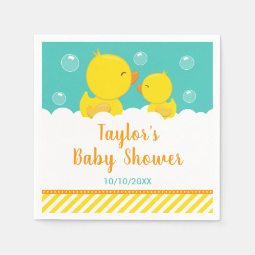 Rubber Ducky Yellow and Green Baby Shower Napkins