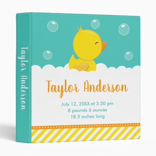 Rubber Ducky Yellow and Green Birth Statistics 3 Ring Binder