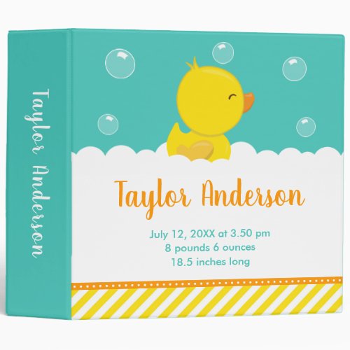 Rubber Ducky Yellow and Green Birth Statistics 3 Ring Binder