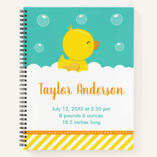 Rubber Ducky Yellow and Green Birth Statistics Notebook