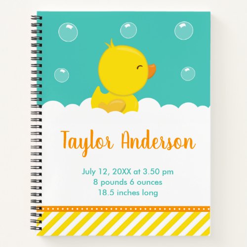 Rubber Ducky Yellow and Green Birth Statistics Notebook