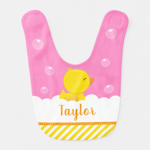 Rubber Ducky Yellow and Pink Baby Bib