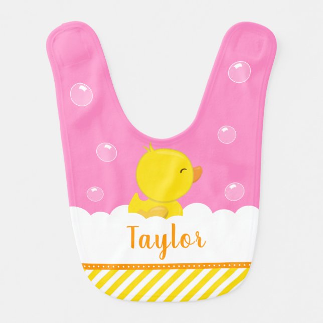 Rubber Ducky Yellow and Pink Baby Bib (Front)