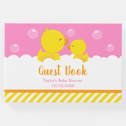 Rubber Ducky Yellow and Pink Baby Shower Guest Book