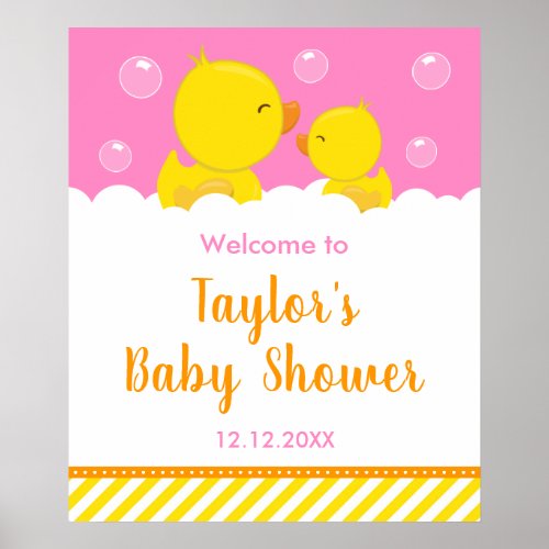 Rubber Ducky Yellow and Pink Baby Shower Welcome Poster