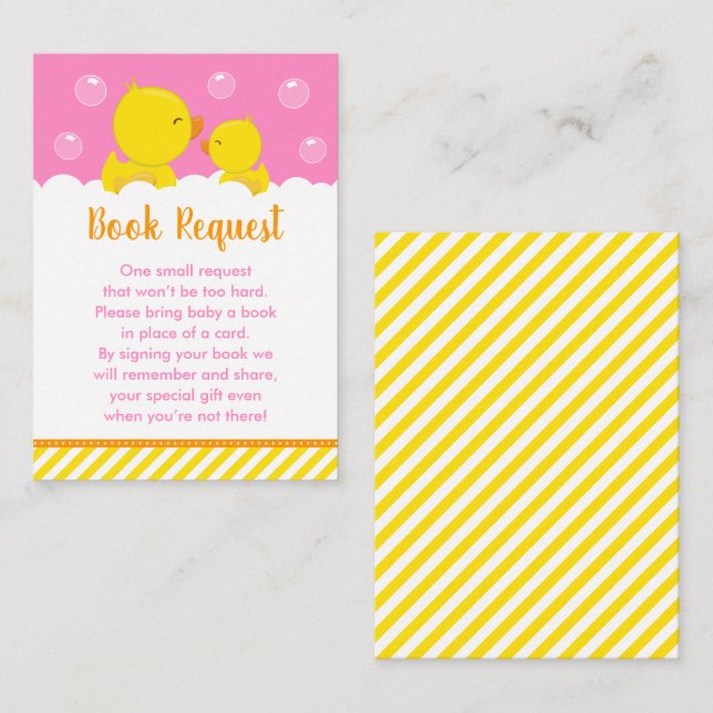 Rubber Ducky Yellow and Pink Book Request Enclosure Card (Front/Back)
