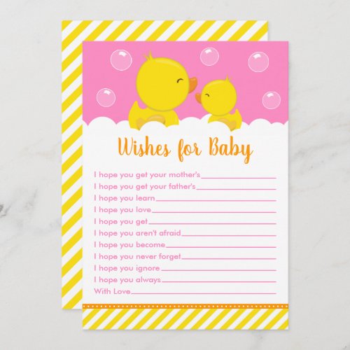 Rubber Ducky Yellow and Pink Wishes For Baby Invitation