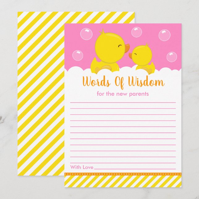 Rubber Ducky Yellow and Pink Words of Wisdom Invitation (Front/Back)