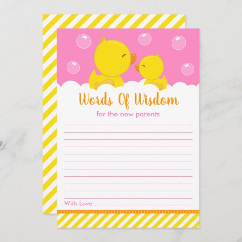 Rubber Ducky Yellow and Pink Words of Wisdom Invitation