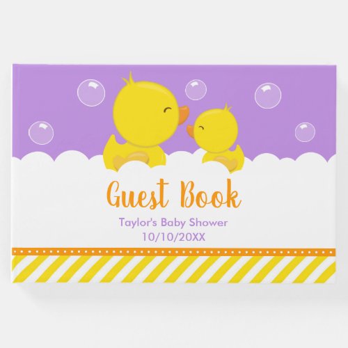 Rubber Ducky Yellow and Purple Baby Shower Guest Book