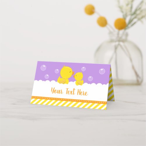 Rubber Ducky Yellow and Purple Baby Shower Place Card