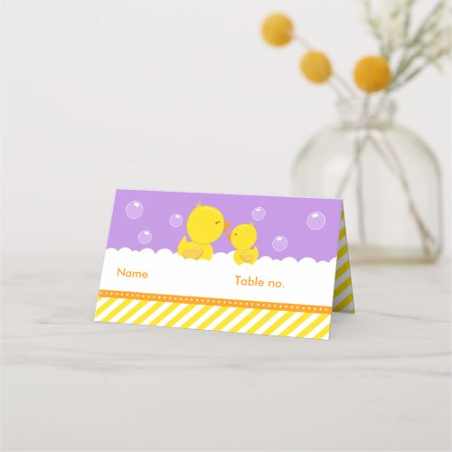 Rubber Ducky Yellow and Purple Baby Shower Seating Place Card