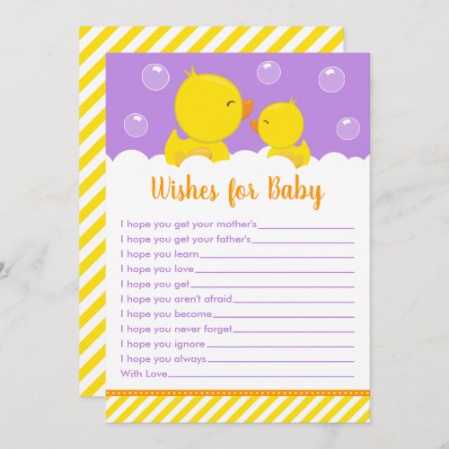 Rubber Ducky Yellow and Purple Wishes For Baby Invitation