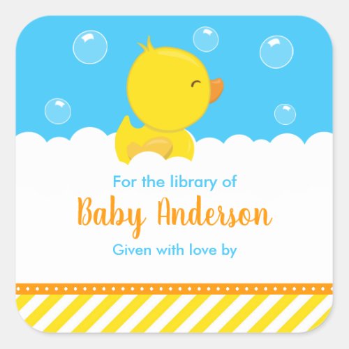 Rubber Ducky Yellow Blue Baby Library Bookplate