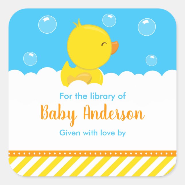 Rubber Ducky Yellow Blue Baby Library Bookplate (Front)