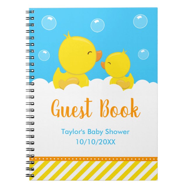 Rubber Ducky Yellow Blue Baby Shower Guest Book (Front)