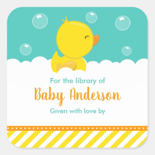 Rubber Ducky Yellow Green Baby Library Bookplate