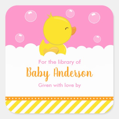 Rubber Ducky Yellow Pink Baby Library Bookplate
